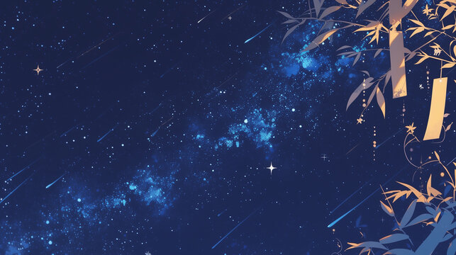 七夕の短冊と美しい星空