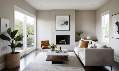 Enhancing a modern interior with minimalist furniture and a large plant for a touch of natural decor
