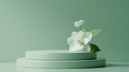 3D Display Podium in Pastel Green with Single White Flower