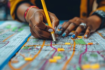 Person Writing on Map Close Up