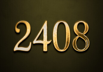 Old gold effect of 2408 number with 3D glossy style Mockup.	