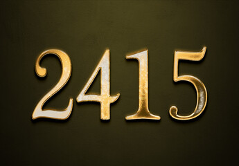 Old gold effect of 2415 number with 3D glossy style Mockup.	