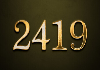Old gold effect of 2419 number with 3D glossy style Mockup.	