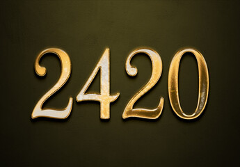 Old gold effect of 2420 number with 3D glossy style Mockup.	