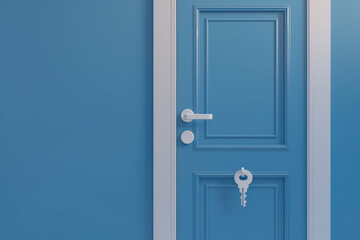Obraz premium House icon and white handle on a blue door