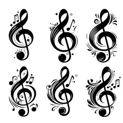 Set of treble clef vector, treble clef with notes, good teste of music, treble clef with flower element, editable stroke, vector art ready for your brand.