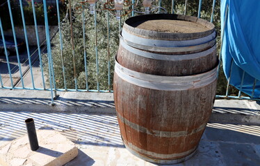Two hundred -liter barrel for storing and transporting liquids.