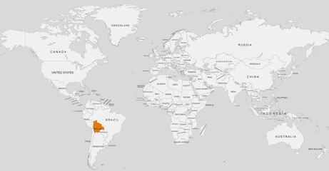 bolivia map.Geographical map of bolivia with world map highlighted.