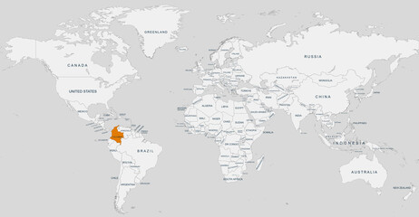 Obraz premium colombia map.Geographical map of Colombia with world map highlighted.