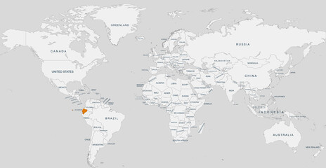 ecuador map.Geographical map of ecuador with world map highlighted.