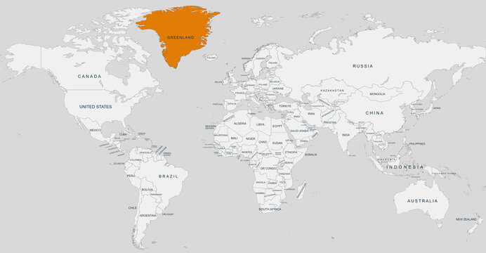 grenland map.Geographical map of grenland with world map highlighted.