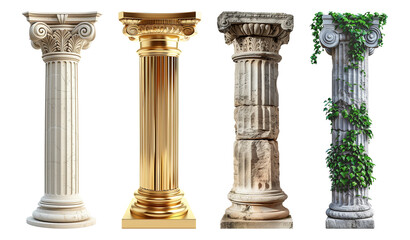 Set of columns pillars isolated on transparent background