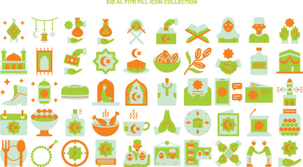a set of eid mubarak icons in fill color style