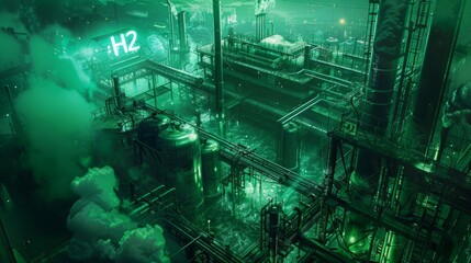 Obraz premium Clean hydrogen as renewable energy source at factory
