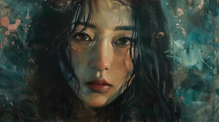 Fototapeta premium An Oil Painting Portrait of a Japanese Girl 18