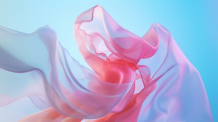 Serene waves of pink and blue silk fabric floating in a soft breeze