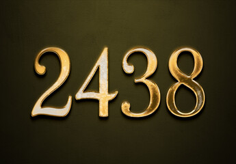 Old gold effect of 2438 number with 3D glossy style Mockup.	