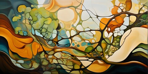 abstract painting symbolizing environmental protection with organic shapes in earthy color tones