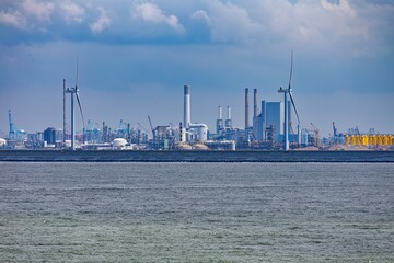 cranes in harbor and infrastructure of hook of holland