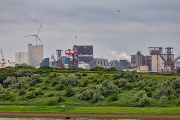 Fototapeta premium werehouse , factory in port of hook of holland