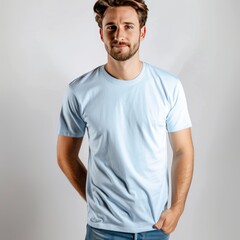 Arctic Blue t-shirt with a round neckline, solid color, white background.