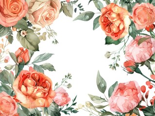 Romantic Vintage Floral Illustration with Roses and Bright Birds