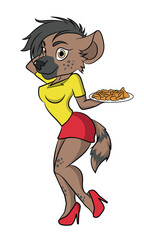 Black Hyena cartoon sexy mascot server fast food female wild animal character