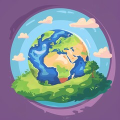 Naklejka premium Preserving Earth's Beauty: Front View of Protected Nature Areas in Flat Design Cartoon Illustration with Conservation Efforts Theme