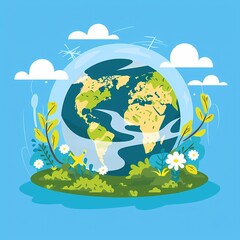 Earth Conservation and Protected Nature Areas - Cartoon Drawing of Front View in Flat Design with Vivid Colors