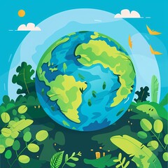 Preserving Earth's Beauty: Vibrant Cartoon Drawing of Protected Nature Areas in Conservation Efforts Flat Design