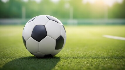 Fototapeta premium soccer ball on green grass field. sports, football background