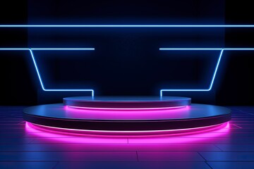 Glowing podium for your product, gaming theme background, generative AI