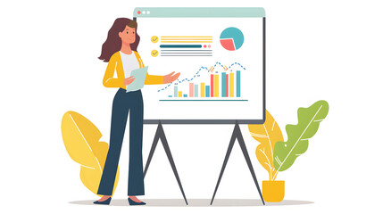 Businesswoman giving a presentation with a digital whiteboard
