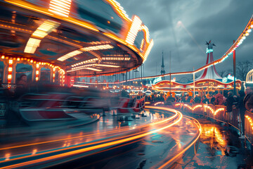 The amusement park is full of fun and excitement. Long exposure creating a magical atmosphere.