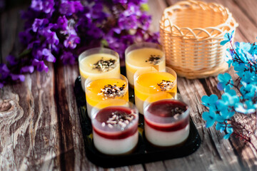 A delicious colourful fruit moose cake.