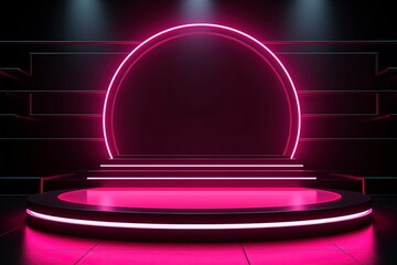 Glowing podium for your product, gaming theme background, generative AI