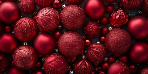 Top view of some red Christmas balls