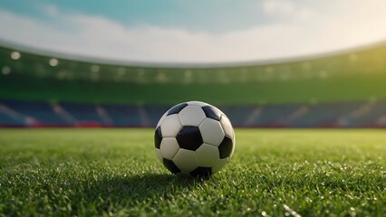 Fototapeta premium soccer ball on green grass field. sports, football background