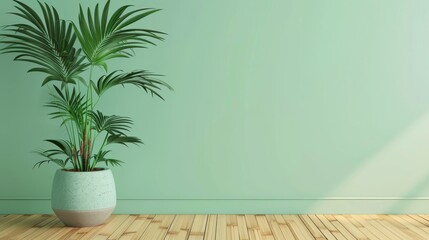 fresh background with a pale mint green wall and light bamboo flooring for a natural, calming effect.