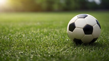 Fototapeta premium soccer ball on green grass field. sports, football background