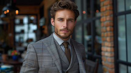 Obraz premium Man in suite (classic look, outfit) on the street of New York. Businessman