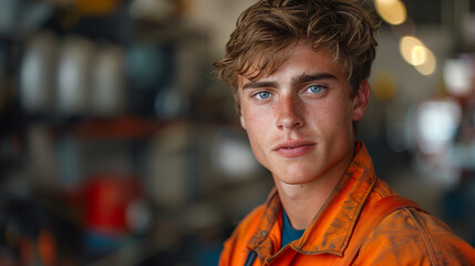 Fototapeta premium Worker man in orange clothing (workwear)