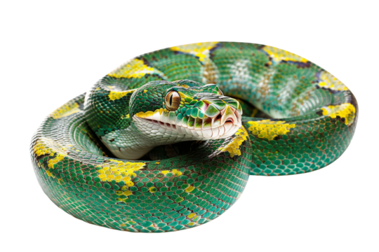 Majestic Green Anaconda Snake Isolated on Transparent Background