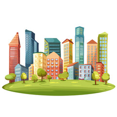 A cityscape with a park in the middle