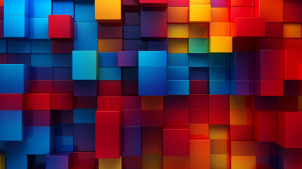 Geometric Abstract Image Pattern Background, Interlocking Squares in Primary Colors, Texture, Wallpaper, Background, Cell Phone Cover and Screen, Smartphone, Computer, Laptop, 16:9 Format - PNG