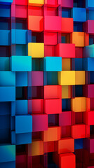 Geometric Abstract Image Pattern Background, Interlocking Squares in Primary Colors, Texture, Wallpaper, Background, Cell Phone Cover and Screen, Smartphone, Computer, Laptop, 9:16 Format - PNG