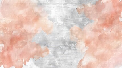 Fototapeta premium Horizontal banner with blended peach and grey watercolor shapes creating a diffuse, airy texture ideal for ethereal website headers.
