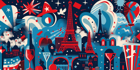 Bastille Day in Pop Art: Eiffel Tower in Vibrant Colors