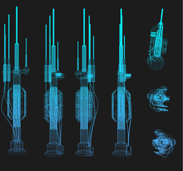 sci fi cyberpunk building rocket wireframe