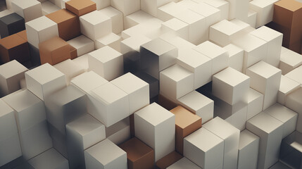 Fototapeta premium Geometric Abstract Image Pattern Background, Isometric Cubes in Neutral Tones, Texture, Wallpaper, Background, Cell Phone Cover and Screen, Smartphone, Computer, Laptop, 16:9 Format - PNG